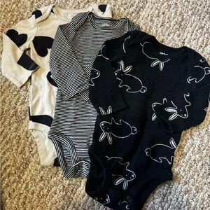 Carter's Black and White Bunny and Stripe Bodysuit Trio
